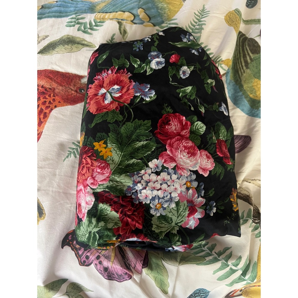 Vintage Ralph Lauren Isadora Twin Flat Sheet Black Floral Vintage Cotton